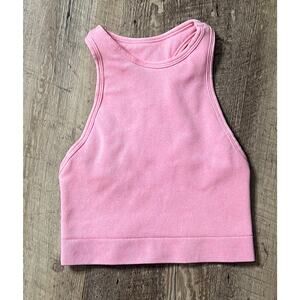 Nux Pink High Neck Ribbed Racerback Athletic Sports Bra / Cropped Top Size S
